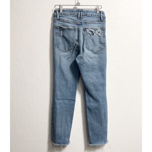 Good American Jeans 2 27 Straight Slim Denim Women Blue Stretch Raw Hem High - Picture 7 of 9